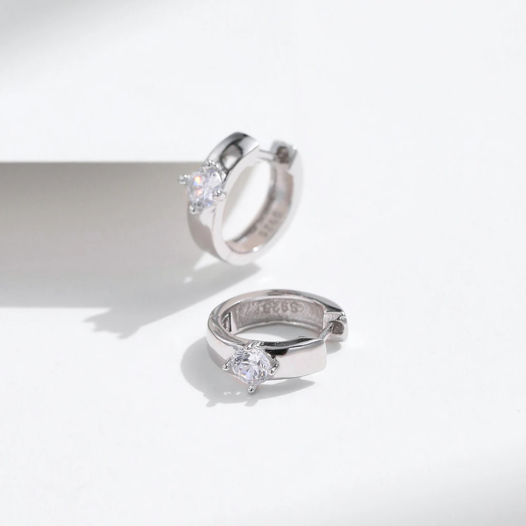round Moissanite Ear Buckles Lab Diamond 925 Sterling Silver Engagement & Wedding Hoop Earrings for Women Jewelry Gifts